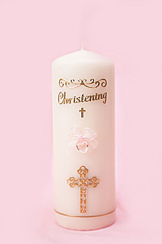 洗礼仪式,蜡烛,粉色,特写,粉色背景