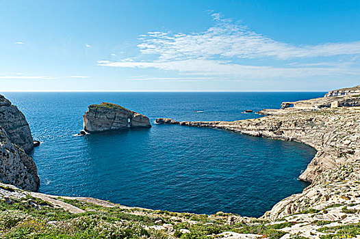 湾,菌类,石头,蔚蓝,窗户,石灰石,西海岸,戈佐,马耳他,欧洲