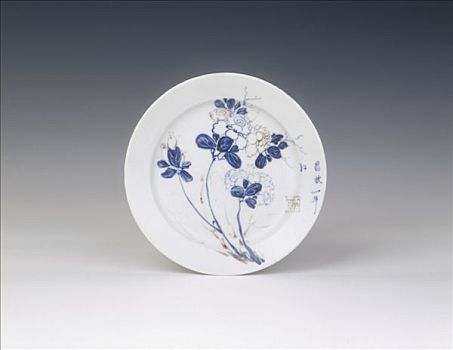 蓝色,白色,瓷器,盘子,清朝,康熙时期,艺术家,未知