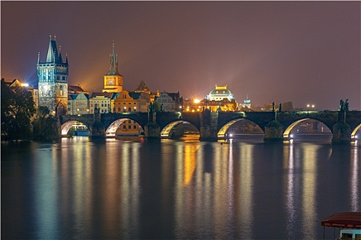 查理大桥,夜晚,布拉格,捷克共和国