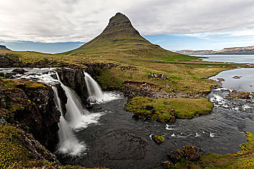 瀑布,靠近,背影,斯奈山半岛,冰岛,欧洲
