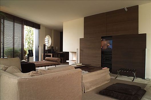 公寓,室内,客厅,电视,后面,木质,隔断墙