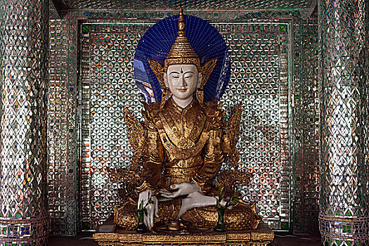 佛像,室内,神祠,镜子,图案,大金塔,仰光,缅甸,亚洲