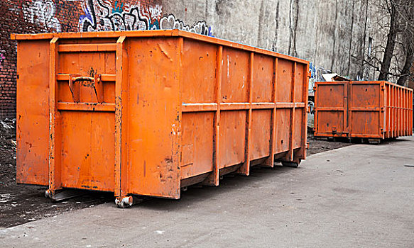 大,金属,橙色,垃圾,货箱,城市
