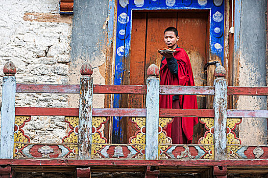 不丹,僧侣,给,食物