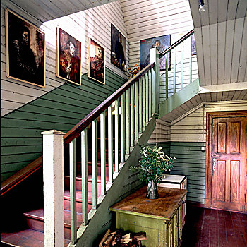 油画,头像,展示,简单,楼梯井,北欧,木屋