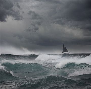 游艇,海中,风暴