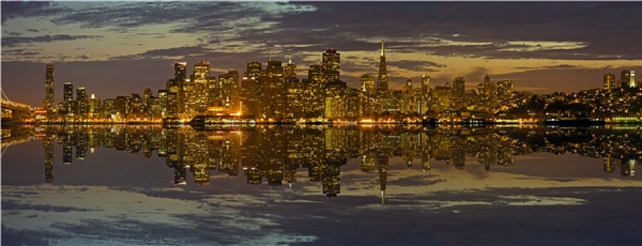 旧金山,天际线,日落,全景
