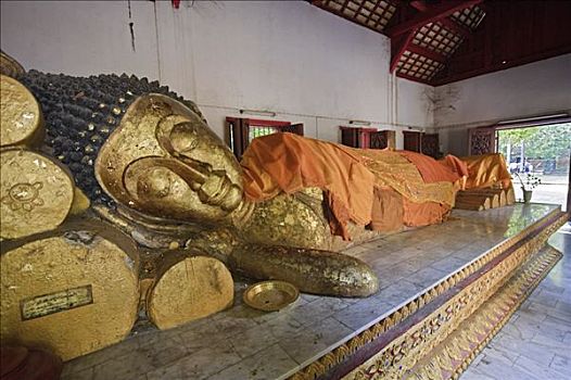 雕塑,睡觉,佛,庙宇,清迈,泰国