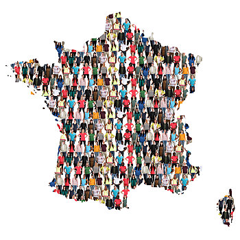 法国,地图,人,群体,人群,多元文化