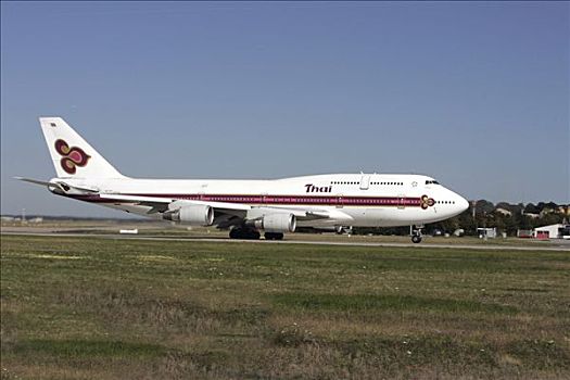 泰国,航空公司,波音,747-400,法兰克福,机场,黑森州,德国