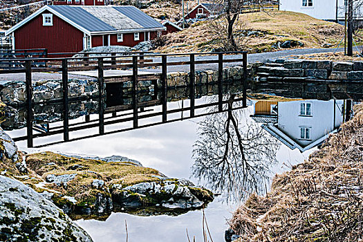 建筑,反射,水中,瑞恩,罗弗敦群岛,挪威