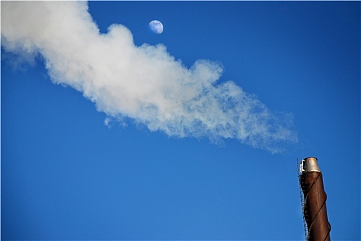 污染,烟,上方,烟囱,月亮