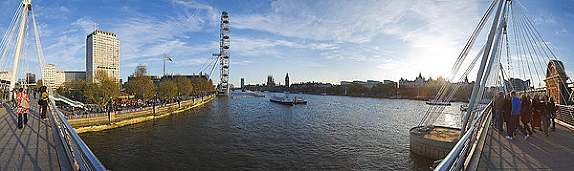 英格兰,伦敦,桥,上方,泰晤士河,地标建筑,壳,中心,伦敦眼,威斯敏斯特宫