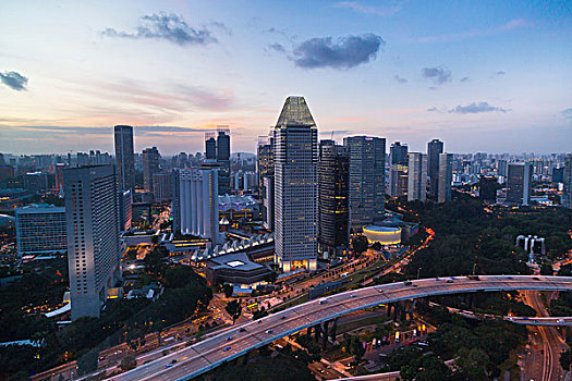 城市,公路,摩天大楼,黄昏,新加坡,东南亚