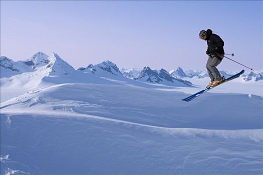 高山滑雪,制作,跳跃,犀牛,顶峰,背景,东南阿拉斯加,合成效果