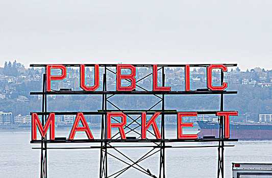 霓虹,公用,市场,标识,派克市场,西雅图,华盛顿,美国