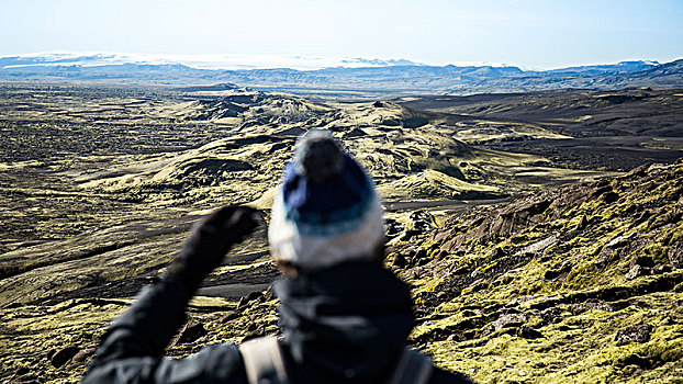 远足,正面,火山口,排,火山地貌,冰岛