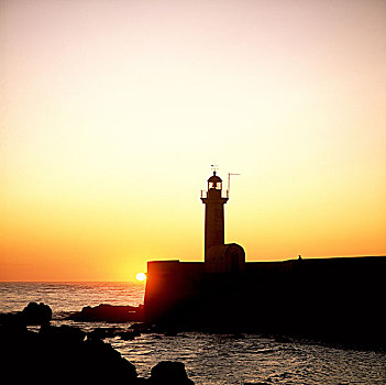 葡萄牙,灯塔,大西洋,日落