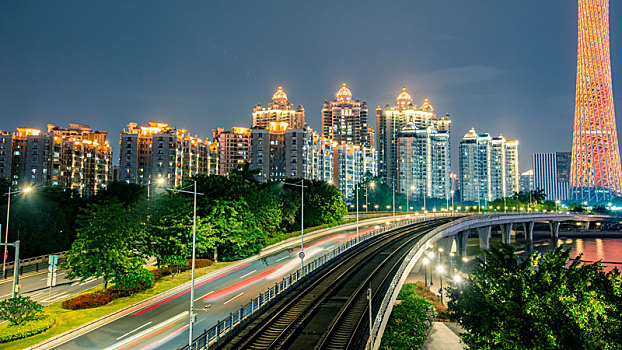 道路,夜景,广州