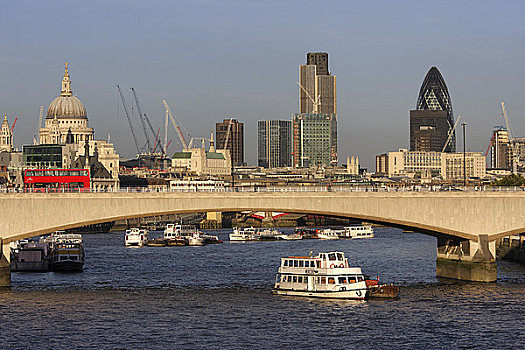 英格兰,伦敦,滑铁卢桥,风景,圣保罗大教堂,城市,背景