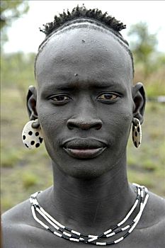 一个,男人,肖像,莫西部落,发型,靠近,金卡,埃塞俄比亚,非洲