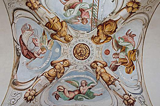 天花板,描绘,朝圣教堂,圣母玛利亚,洛迦诺,瑞士,马焦雷湖,提契诺河