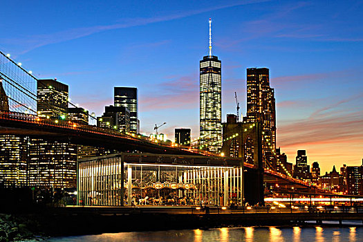 布鲁克林大桥,风景,天际线,曼哈顿,纽约,美国