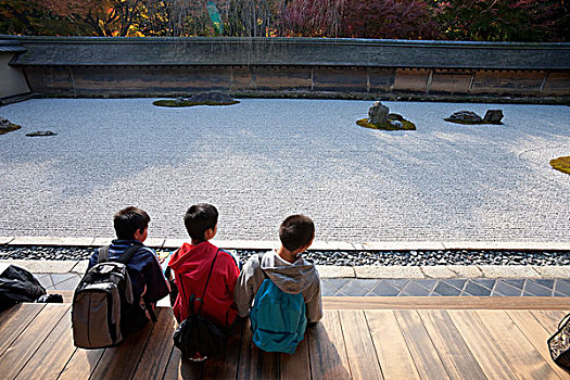 孩子,石头,花园,庙宇,京都,日本
