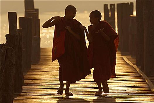 僧侣,走,阿马拉布拉,缅甸