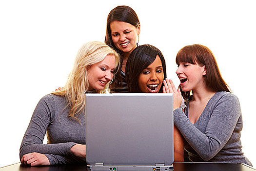 四个,年轻,高兴,女人,笔记本电脑