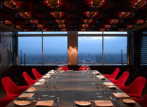 中心,伦敦,2008年,大,桌子,红色,房间,餐馆,天际线,上方