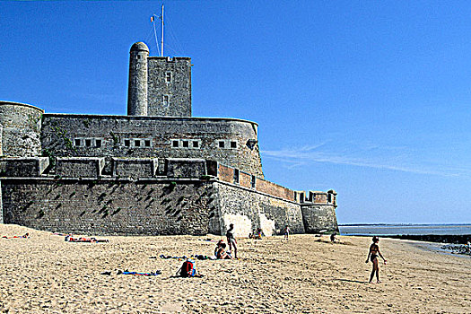 法国,堡垒,海滩