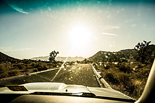 汽车,风档玻璃,约书亚树国家公园,加利福尼亚,美国