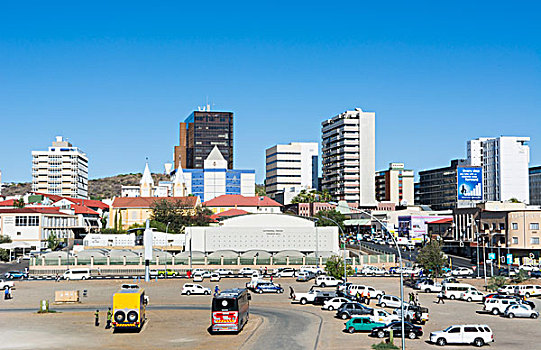 纳米比亚,温得和克,现代,天际线,摩天大楼,公路