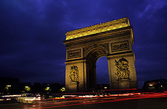 法国,巴黎,地点,拱形,光亮,黎明,模糊,红绿灯
