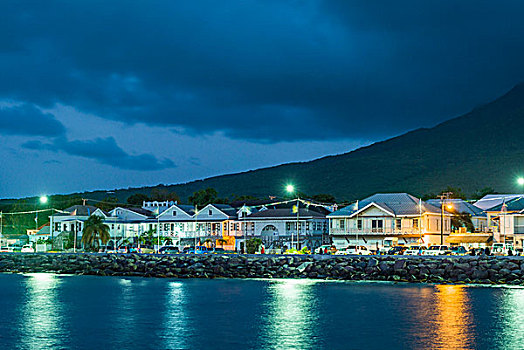 尼维斯岛,水岸,建筑,黃昏