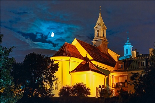 教堂,圣徒,夜晚,华沙,波兰