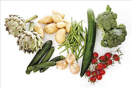 杂蔬,洋蓟,花椰菜,土豆,夏南瓜,洋葱,豆,黄瓜,西红柿