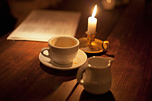 空,杯子,咖啡,蜡烛,亮光