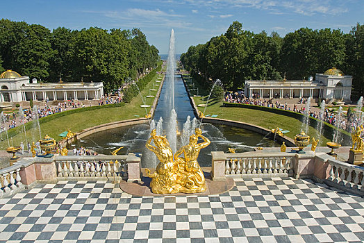喷泉,大喷泉,彼得夏宫,宫殿,彼得斯堡,俄罗斯,欧洲