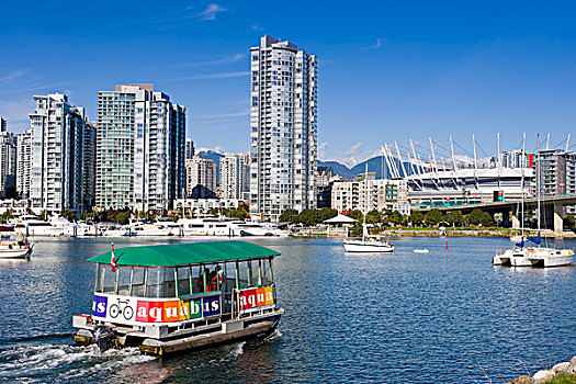 渡轮,城市天际线,新,伸缩,屋顶,福尔斯湾,温哥华,不列颠哥伦比亚省,加拿大