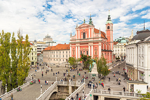 广场,圣芳济修会,教堂,卢布尔雅那,斯洛文尼亚,欧洲