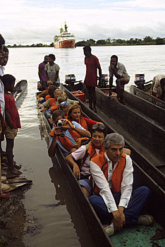 巴布亚新几内亚,河,靠近,游客,独木舟,世界