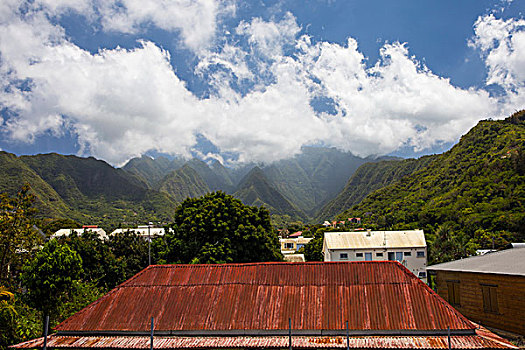 风景,锡,屋顶,乡村,山,留尼汪岛