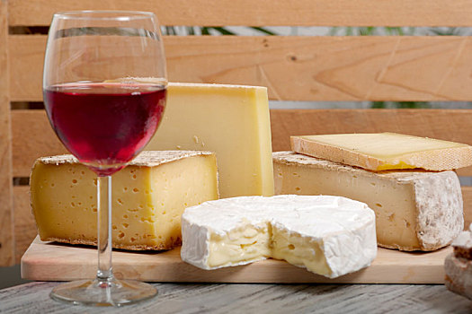 不同,法国,奶酪,葡萄酒杯