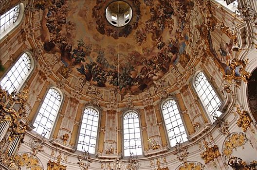 巴洛克式建筑,涂绘,壁画,穹顶,艾塔,教堂,上巴伐利亚,巴伐利亚,德国,欧洲