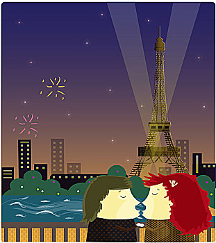浪漫,伴侣,正面,巴黎,法国