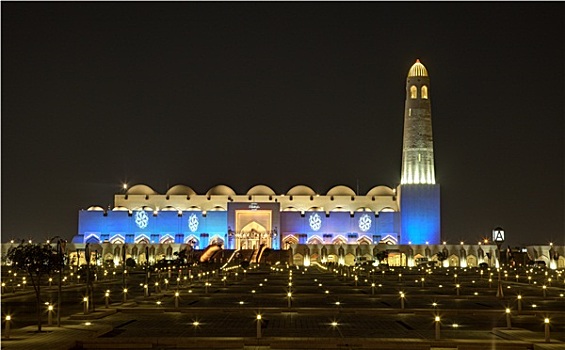 大清真寺,多哈,夜晚,卡塔尔,中东