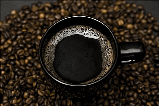 黑色,大杯,咖啡,散开,咖啡豆